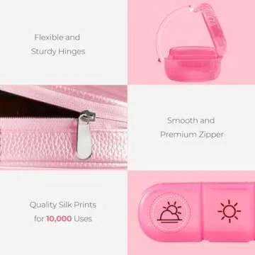 AMOOS Cute Pill Organizer 3 Times a Day, Large Daily Pill Case for Women, Portable Pill Box 7 Day for Purse with Bag & Zipper to Hold Vitamins, Medications, Fish Oils, Supplements (Pink)