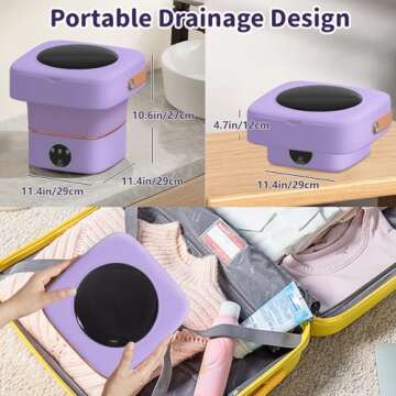 Portable Washing Machine, Foldable Mini Washer with 3 Modes, Compact Clothes Laundry Machine for Und...