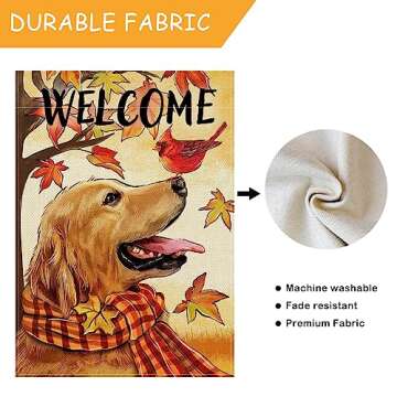 Selmad Welcome Fall Golden Retriever Dog Decorative House Flag, Autumn Cardinal Red Bird Maple Leave...