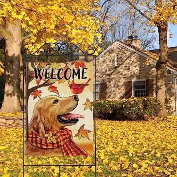 Selmad Fall Golden Retriever Flag for Home Decor