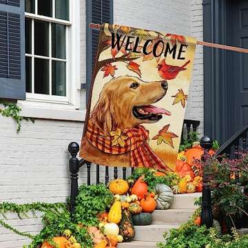 Selmad Fall Golden Retriever Flag for Home Decor