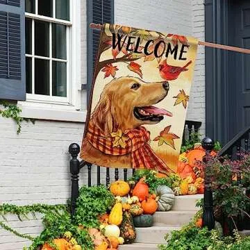 Selmad Fall Golden Retriever Flag for Home Decor