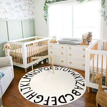 LIVEBOX ABC Play Room Round Kids Rug Circle for Playroom, Learning Nursery Rug Alphabet Washable Rug...