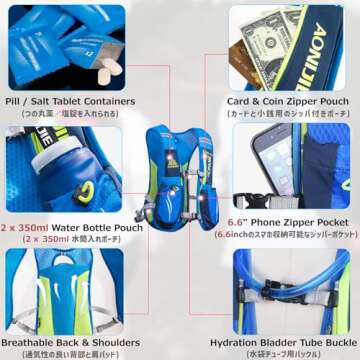 Azarxis Hydration Running Vest Backpack Pack 5.5L for Women and Men Jogging Trail Race Marathon Cycling Hiking (Rose Red with 2 x 250ml Water Bottles)