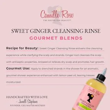 Camille Rose Sweet Ginger Rinse, Hair and Scalp Cleanser with Ginger Root and Aniseed Oil, to Clarify and Moisturize, for all Hair Types, 12 oz