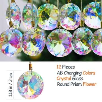 LUMITI 12 Pcs Crystal Glass Christmas Balls Ornaments, 1.18″ Mini Round Prism Flower Xmas Tree Dec...