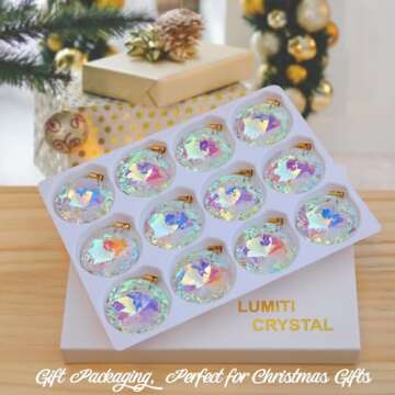 LUMITI 12 Pcs Crystal Glass Christmas Balls Ornaments
