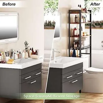 Kalrin Over-The-Toilet Storage Rack, 4-Tier Bathroom Organizer Shelf Over Toilet with Adjustable Shelf and Basket, Freestanding Space Saver Bathroom Shelves Above Toilet for Room (Vintage Brown)