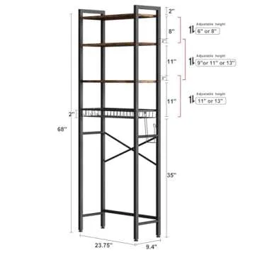 Kalrin Over-The-Toilet Storage Rack, 4-Tier Bathroom Organizer Shelf Over Toilet with Adjustable Shelf and Basket, Freestanding Space Saver Bathroom Shelves Above Toilet for Room (Vintage Brown)