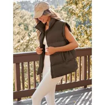 AUTOMET Womens Puffer Vests Fall Fashion Jackets Puffy Outfits 2025 Trendy Sleeveless Coats Outerwear Winter Clothes Brown XL