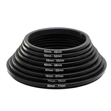 Fotasy Filter Step Down Ring Set, Anodized Metal Black, 8 Stepping Down Lens Adapter Rings, 82-77mm 77-72mm 72-67mm 67-62mm 62-58mm 58-55mm 55-52mm 52-49mm Step Down Ring (SRD)