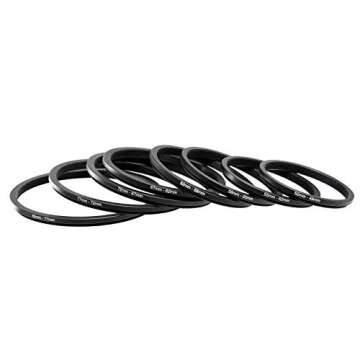 Fotasy Filter Step Down Ring Set, Anodized Metal Black, 8 Stepping Down Lens Adapter Rings, 82-77mm 77-72mm 72-67mm 67-62mm 62-58mm 58-55mm 55-52mm 52-49mm Step Down Ring (SRD)