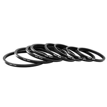 Fotasy Filter Step Down Ring Set, Anodized Metal Black, 8 Stepping Down Lens Adapter Rings, 82-77mm 77-72mm 72-67mm 67-62mm 62-58mm 58-55mm 55-52mm 52-49mm Step Down Ring (SRD)