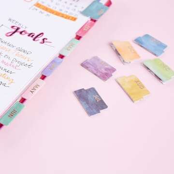 Erin Condren Designer Accessories - Monthly Adhesive Tabs, Metallic, Multicolored Brushstroke (Set of 12). Great for Organizing and Sorting in Planners, Agendas, or Notebooks by Month