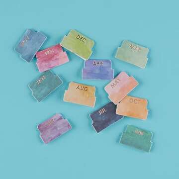 Erin Condren Designer Accessories - Monthly Adhesive Tabs, Metallic, Multicolored Brushstroke (Set of 12). Great for Organizing and Sorting in Planners, Agendas, or Notebooks by Month