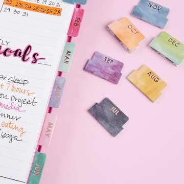 Erin Condren Designer Accessories - Monthly Adhesive Tabs, Metallic, Multicolored Brushstroke (Set of 12). Great for Organizing and Sorting in Planners, Agendas, or Notebooks by Month