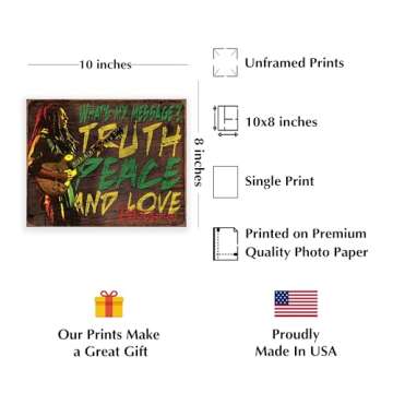 Peace & Love Message - Bob Marley Inspirational Quotes Wall Decor, Motivational Vintage Wall Art Pho...