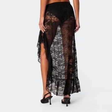 Lace Long Sheer Mesh Midi Skirt for Summer Style