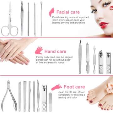 Gift for Women/Men,Nail Care kit Manicure Grooming Set with Travel Case - Yougai 18 Piece Stainless ...
