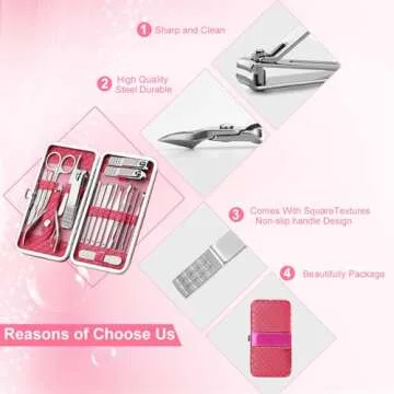 Gift for Women/Men,Nail Care kit Manicure Grooming Set with Travel Case - Yougai 18 Piece Stainless Steel Manicure Kit (Pink)…