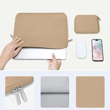 MOSISO Laptop Case 13.3 inch, 13-13.3 inch Laptop Sleeve Bag Compatible with MacBook Air/Pro 13 / Pro 14, HP Dell ASUS Lenovo Notebook, Neoprene Computer Sleeve Bag with Small Case, Apricot
