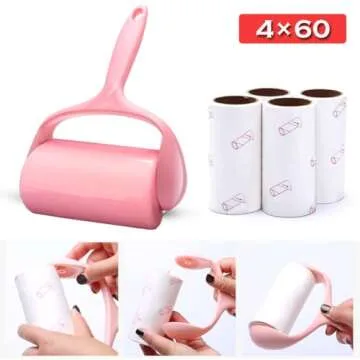 Sticky Lint Roller, Pet Hair Roller, Dog & Cat Hair Remover Kit,4 Refills 240 Sheets, Lint Brush for Clothes, Carpet, Car Seats, Dust, Dogs, Handle (1Handle+4Refills)