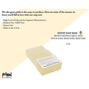 Primal Elements Honey Soap Base - Moisturizing Melt and Pour Glycerin Soap Base for Crafting and Soa...