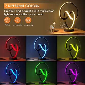 airnasa Modern Table Lamps, RGB Touch Dimmable Bedside Lamp, Spiral LED Lamp for Bedroom, Unique Lam...