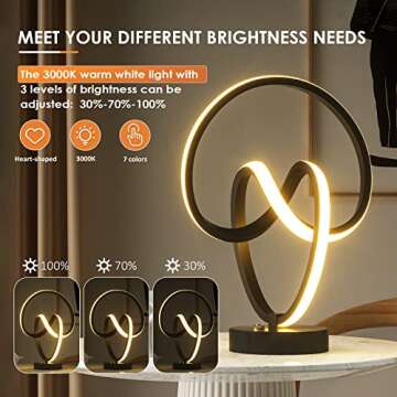 airnasa Modern Table Lamps, RGB Touch Dimmable Bedside Lamp, Spiral LED Lamp for Bedroom, Unique Lamps with 10 Lighting Modes, Cool Lamps for Decorate Bedroom Living Room Holiday Wish List, Black