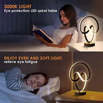 airnasa Modern Table Lamps, RGB Touch Dimmable Bedside Lamp, Spiral LED Lamp for Bedroom, Unique Lamps with 10 Lighting Modes, Cool Lamps for Decorate Bedroom Living Room Holiday Wish List, Black