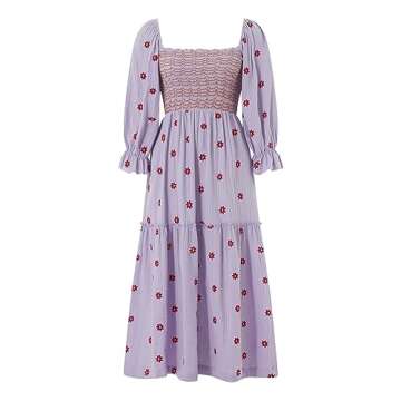 Argeousgor Women 2023 Bohemian Floral Dress Square Neck Ruffle Swing A Line Maxi Dress Long Sleeve Beach Long Dress(Boutique Purple Flower Dress,S)