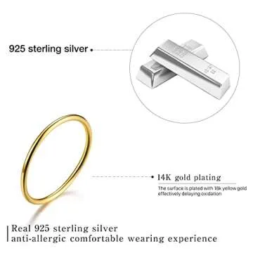 MADEONE ✦Mothers Day Gifts Thin Rings Thumb Rings For Women Size 2-11 925 Sterling Silver 14K Gold Plated High Polish Minimalist Stackable Rings 1mm Ring Engagement Ring for Women.