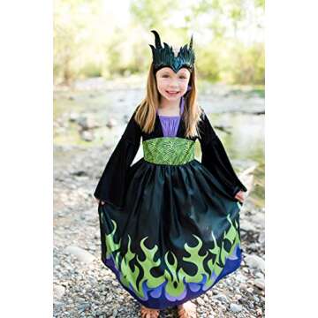Little Adventures Dragon Queen Dress Up Costume with Soft Crown (X-Large Age 7-9) - Machine Washable Child Pretend Play and Party Dress with No Glitter