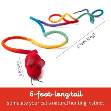 Catch a Mouse by The Tail Wool Cat Mouse Toy with a 6-Ft Tail for Indoor Cats Kittens. Cute Toy Mous...
