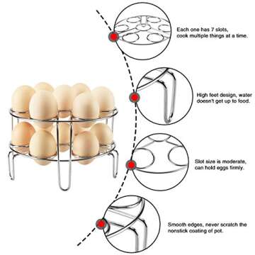 for Instant Pot 6 &8 Quart Accessories 2 Steamer Basket Non-stick Springform Pan for Instant Pot Accessories Egg Rack Kitchen Tong, Magnet Cheat Sheet for Instapot Silicone Egg Bites Mold (Silver)
