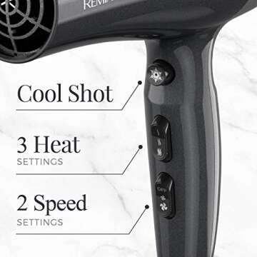 Remington Pro Ceramic Touch-Activated Volume Hair Dryer with Volume Boost Attachment, Black, D5700