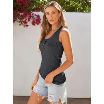 SUNBS 3 Pack Women Tank Tops Ribbed Summer Casual Sleeveless Basic Cami Top Trendy Slim Henley Button Down Blouses 2024 Grey White Black XL