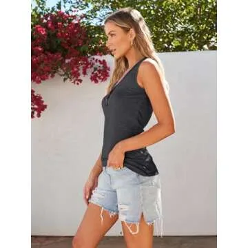 SUNBS 3 Pack Women Tank Tops Ribbed Summer Casual Sleeveless Basic Cami Top Trendy Slim Henley Button Down Blouses 2024 Grey White Black XL
