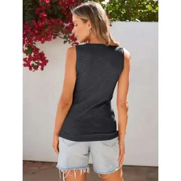 SUNBS 3 Pack Women Tank Tops Ribbed Summer Casual Sleeveless Basic Cami Top Trendy Slim Henley Button Down Blouses 2024 Grey White Black XL