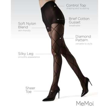 Elegant Sheer Diamond Tights - Stylish Comfort in Black