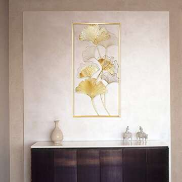 Lulu Home 39" Golden Ginkgo Leaf Metal Wall Sculpture for Living Room, Office