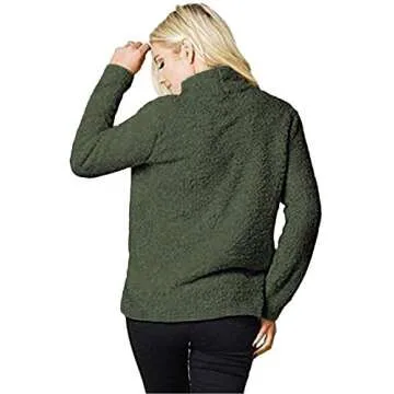 onlypuff Military Green Sherpa Pullover for Women