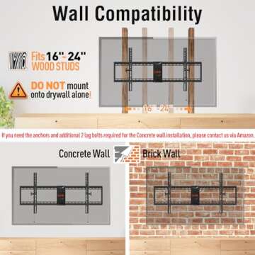 ELIVED TV Wall Mount for Most 42-86 Inch TVs, Max Load Capacity 120 lbs. Tilting TV Mount with Level Adjustment, TV Brackets for Wall Mount Max VESA 800x400mm, Fits 16-24 Inch Studs.