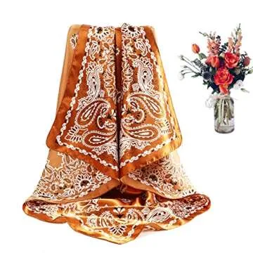 CHLINS 35" Satin Square Hair Scarf Bandanas - 3Pcs Large Silk Head Scarves Lightweight Satin Hair Kerchief Sleeping Hair Wraps for Women (Coffee+Blue+Black)