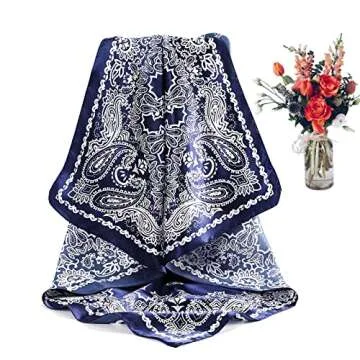 CHLINS 35" Satin Square Hair Scarf Bandanas - 3Pcs Large Silk Head Scarves Lightweight Satin Hair Kerchief Sleeping Hair Wraps for Women (Coffee+Blue+Black)