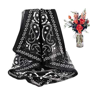 CHLINS 35" Satin Square Hair Scarf Bandanas - 3Pcs Large Silk Head Scarves Lightweight Satin Hair Kerchief Sleeping Hair Wraps for Women (Coffee+Blue+Black)