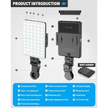 Tizwis 60 LED Phone Light with Front & Back Clip, Selfie Light with CRI 95+, Selfie Light for iPhone...