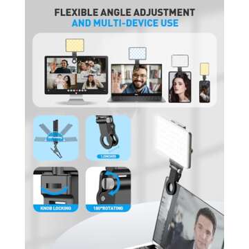 Tizwis 60 LED Phone Light with Front & Back Clip, Selfie Light with CRI 95+, Selfie Light for iPhone, iPad, Phone, 3000Mah Portable Light, Adjusted 3 Light Modes for Selfie, Vlog, Makeup, TikTok