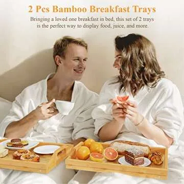 Versatile Easoger 2 Pack Bamboo Breakfast Trays