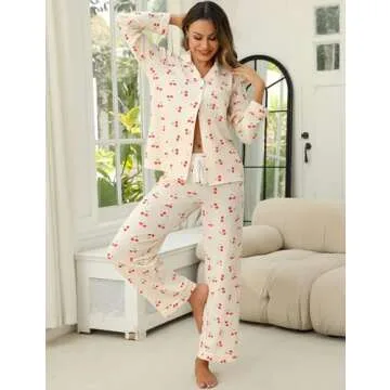 Anjue Long Sleeve Sleepwear Soft Pajamas for Women Two Piece Pjs Stylish Loungewear Set Super Soft W...